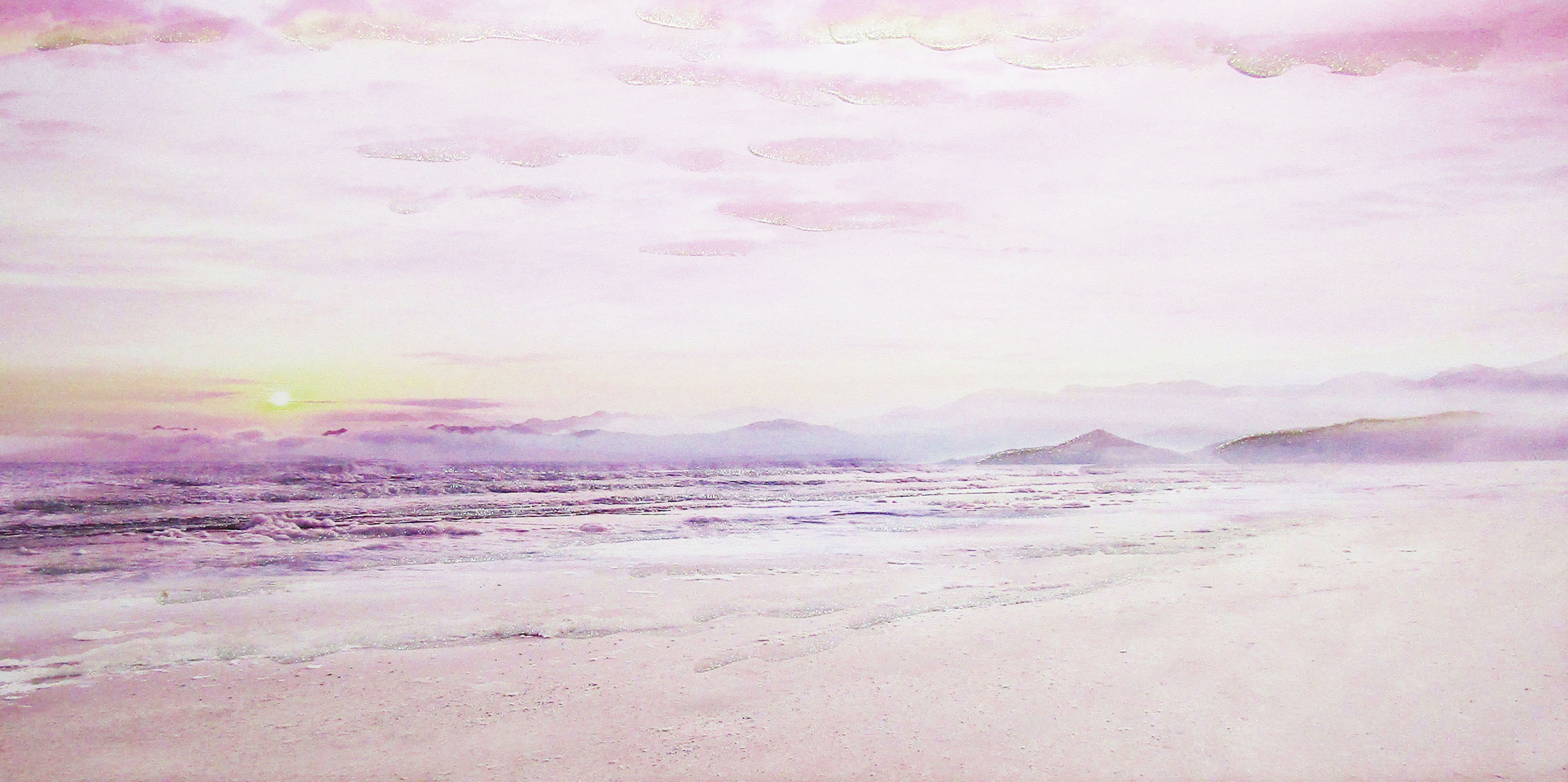 PXYW685 Wall décor art oil on canvas seascape pink grey tones